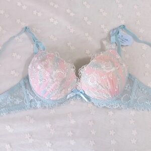 US-32C Japanese Brand Gorgeous Floral Rose Embroidery Push Up Bra Girls Cute NWT